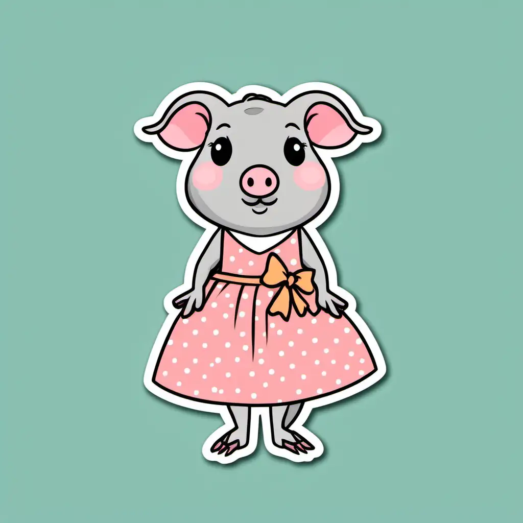 simple, sticker looking, clip art, skinny pig in a dress

