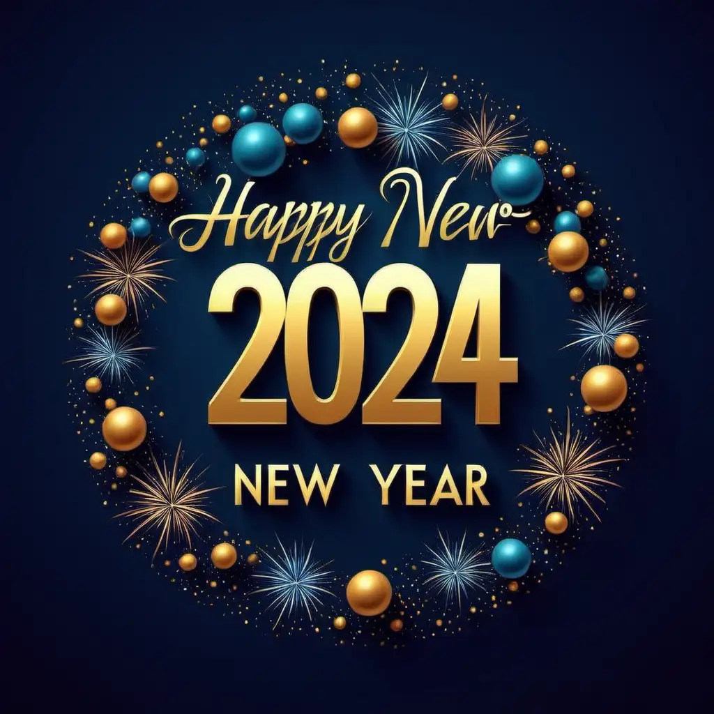 Joyful New Year Celebration 2024 with Colorful Fireworks Display