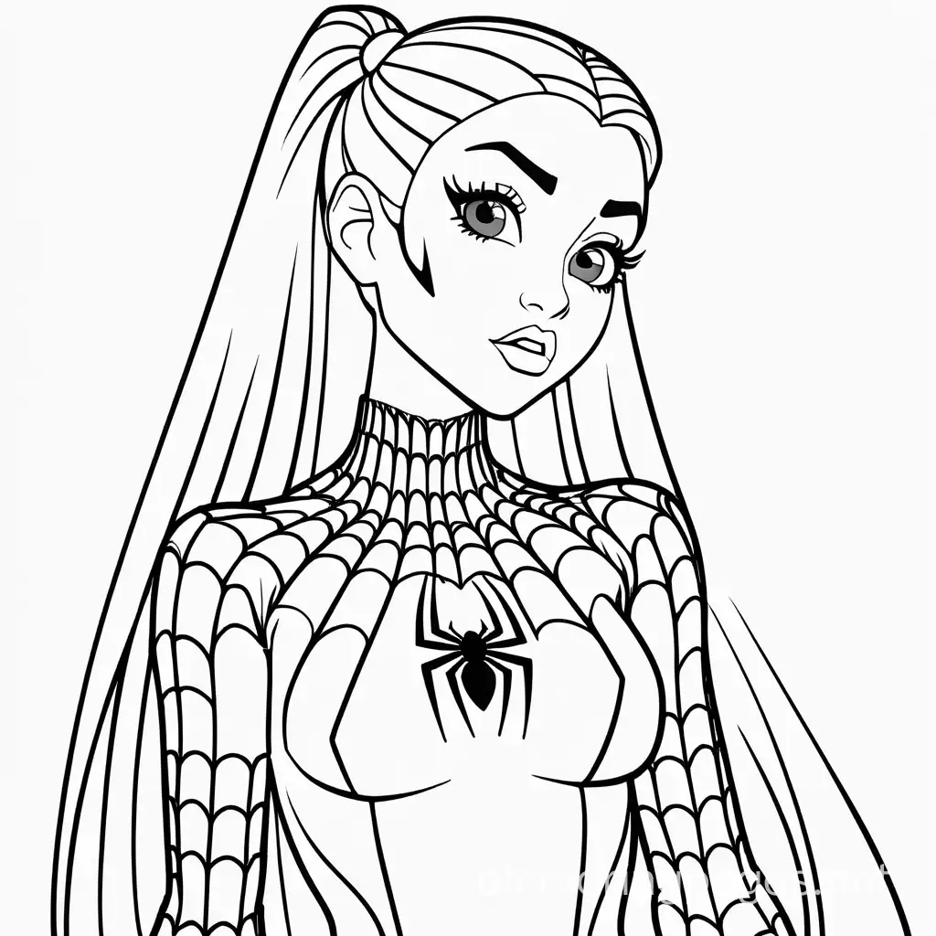 Ariana-Grande-Spiderwoman-Coloring-Page-Detailed-Black-and-White-Line-Art-for-Kids