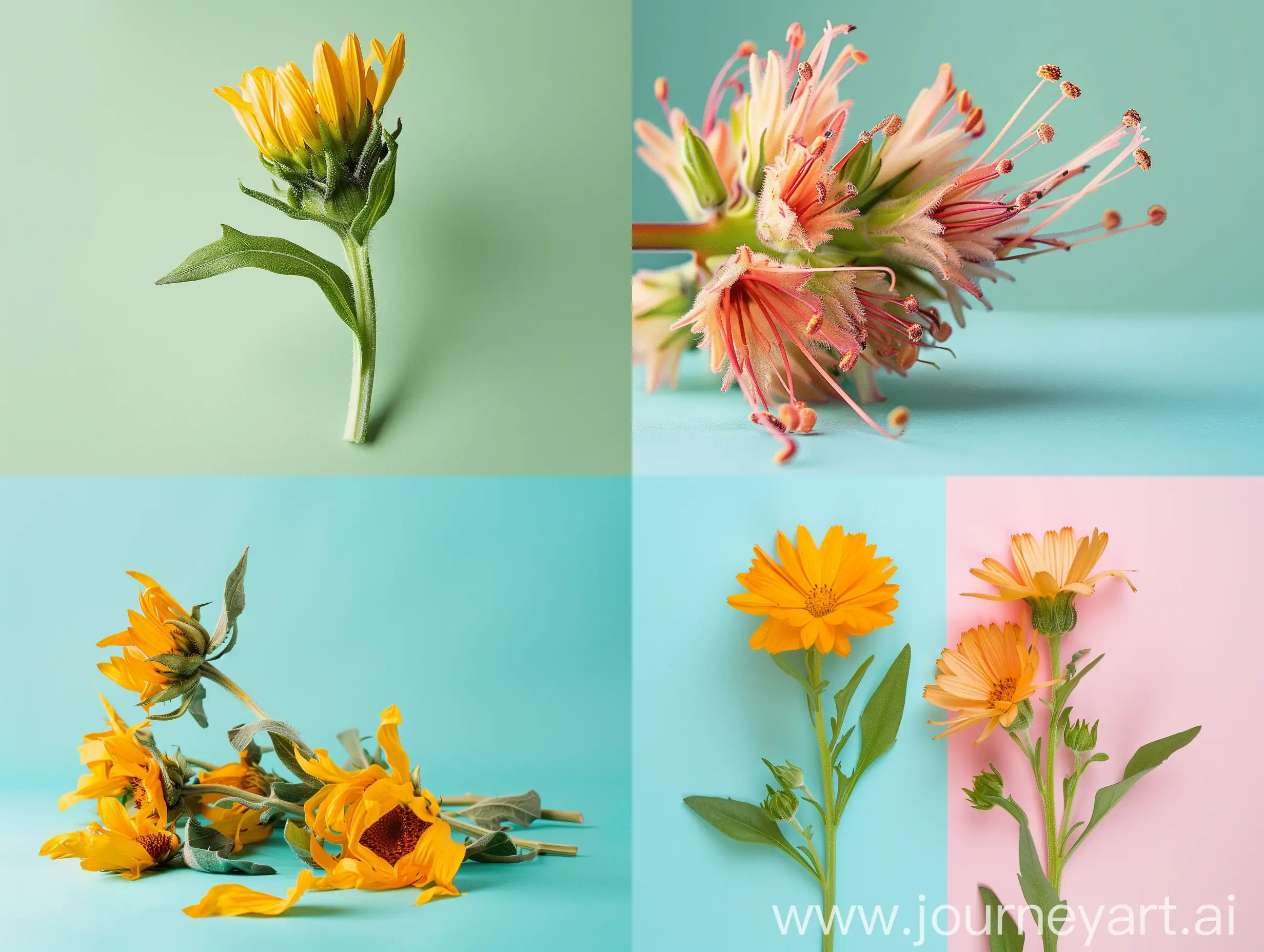 Studio photography of safflower with a single color background