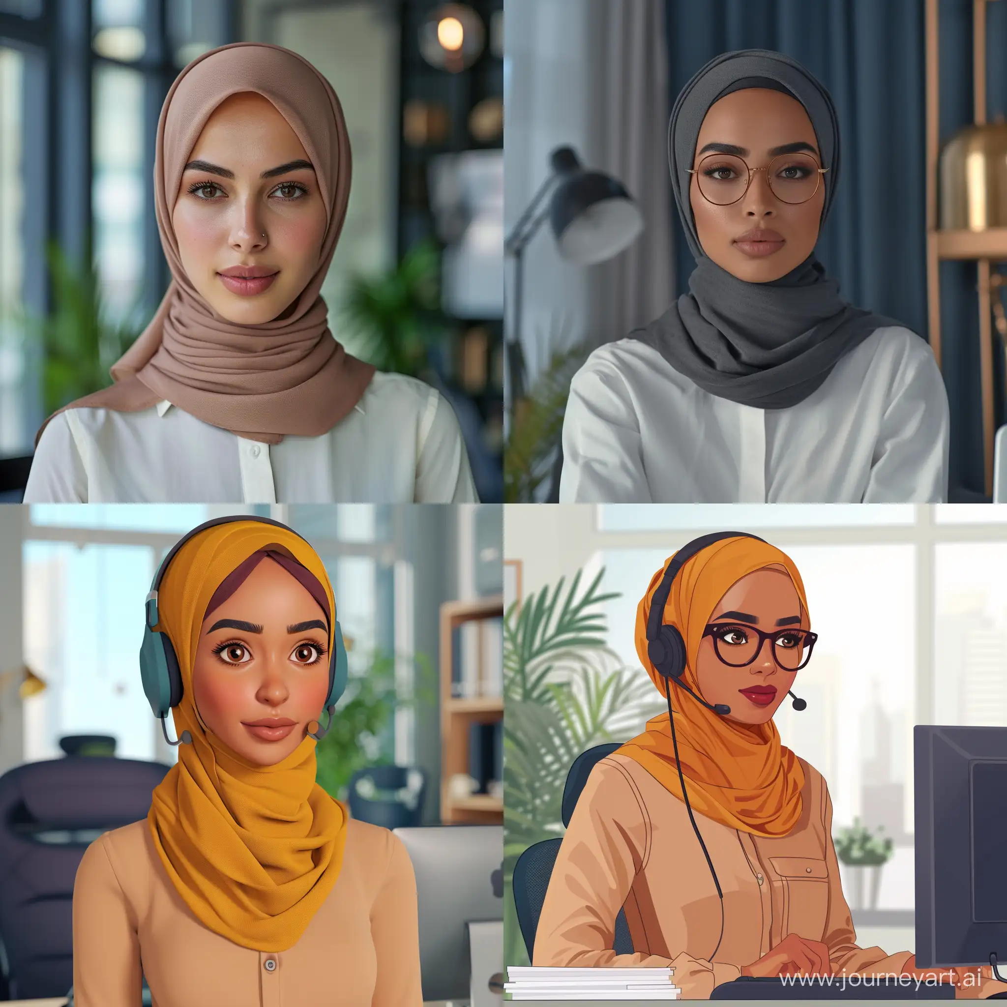 very realistic image of algerian looking woman in office that represent customers service. I will use it in my landing page in my product page in my local ecomerce website. I want to use the image to show to my clients that we have a customer service.the image must not look too professional or like stock images.