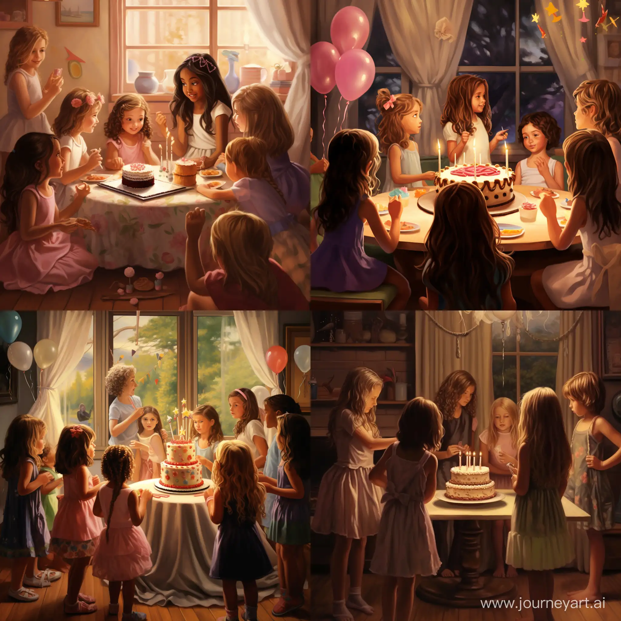 Joyful-Birthday-Celebration-Little-Girl-and-Friends-in-CakeCutting-Moment