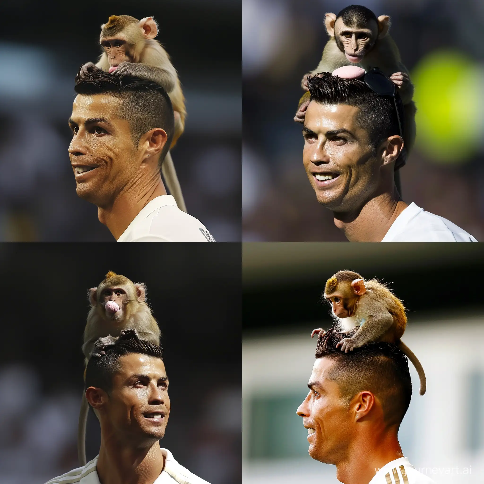 A monkey sits on Cristiano Ronaldo's head and poops