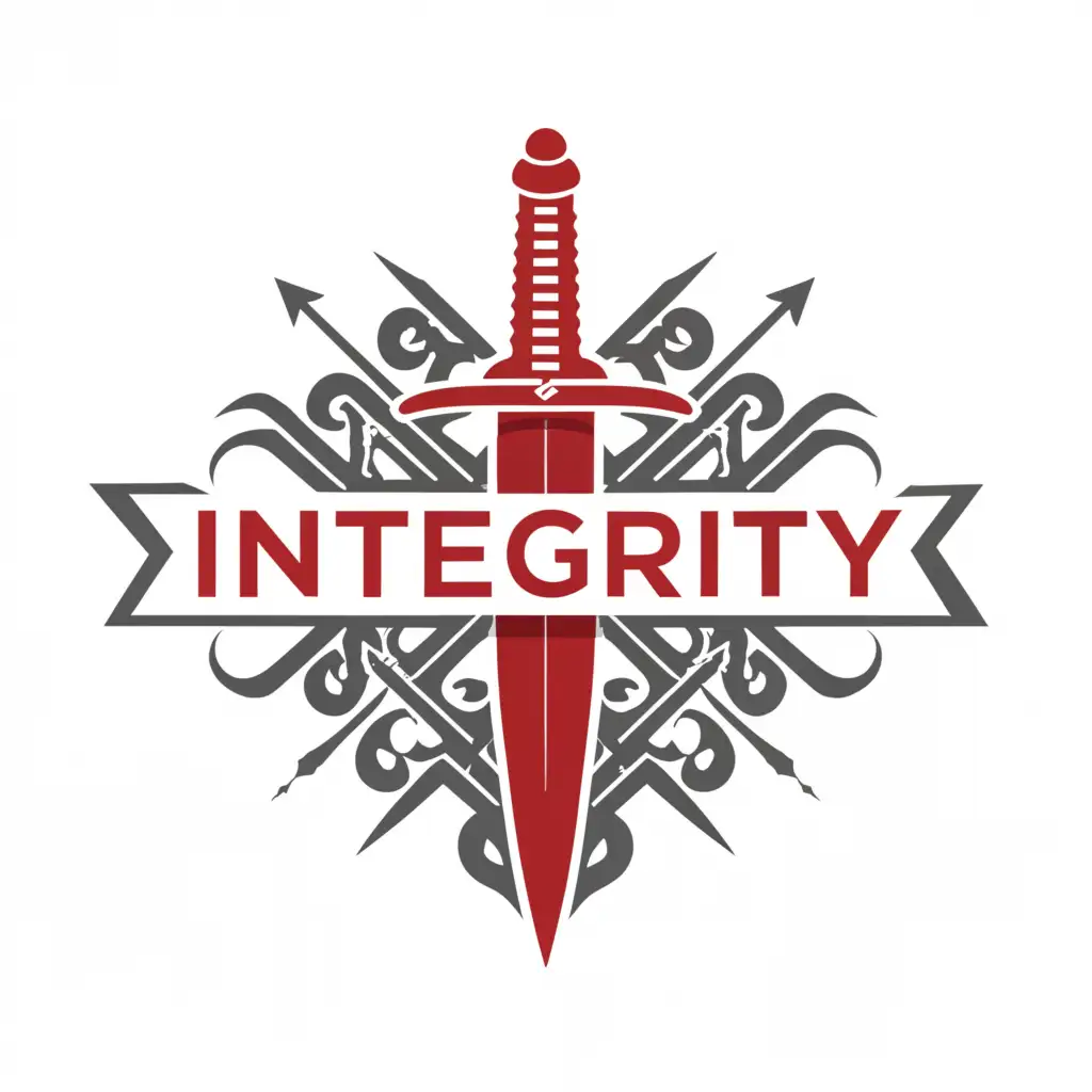 a logo design,with the text "Integrity", main symbol:Sword, red pattern, black, white background ,Moderate,clear background