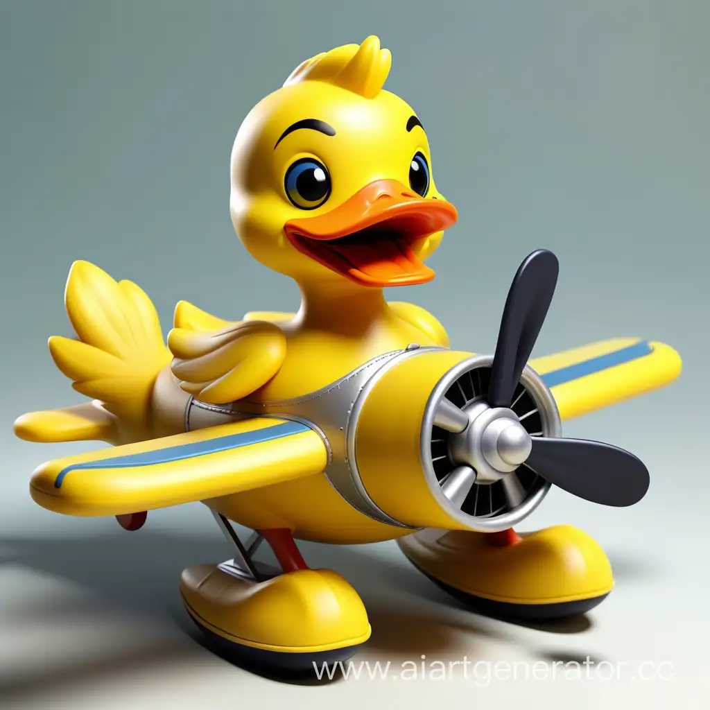 Adorable-Rubber-Yellow-Duckling-Flying-in-a-Mini-Airplane