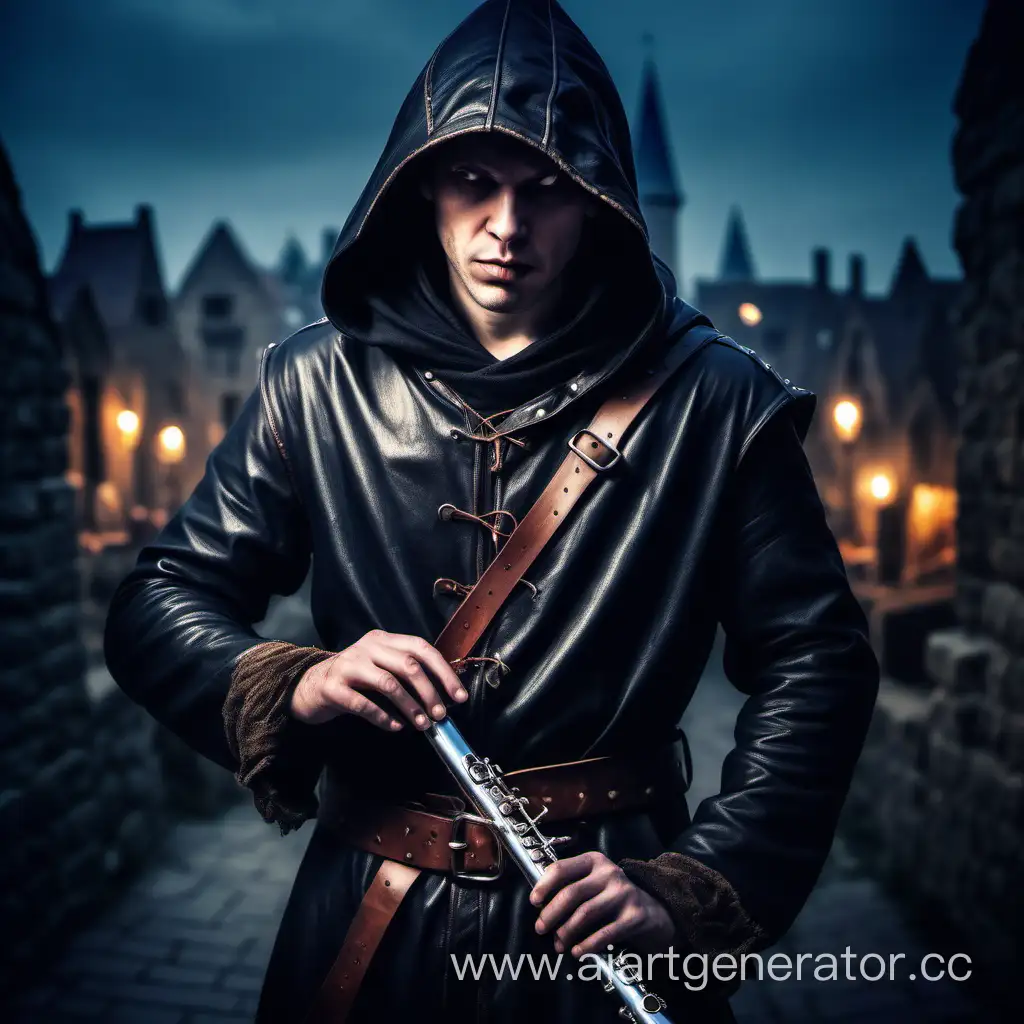 Medieval-Style-Flute-Player-in-Twilight-City