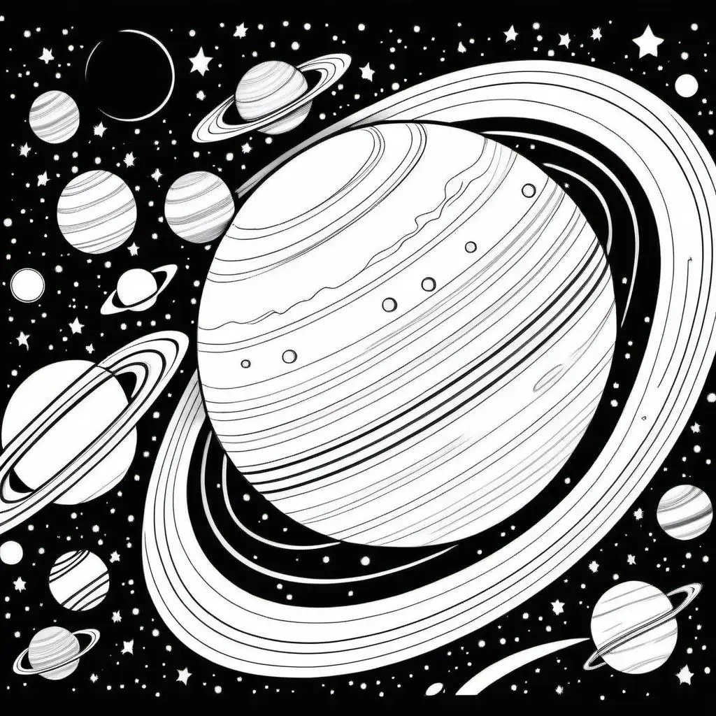 Childrens Coloring Pages Exploring Planets in a Dark Space Setting