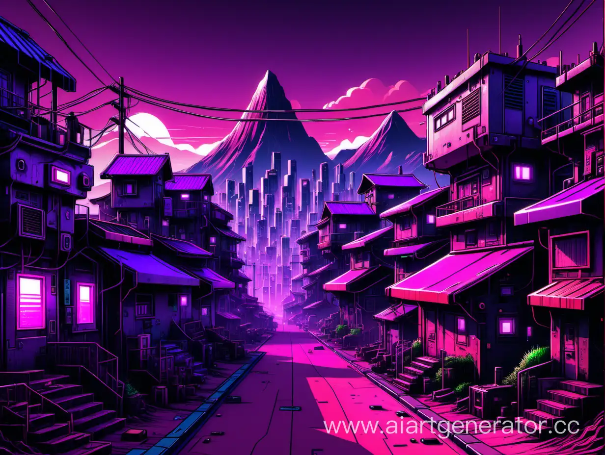 Futuristic-Cyberpunk-Village-with-Vibrant-Purple-Green-Pink-and-Red-Hues