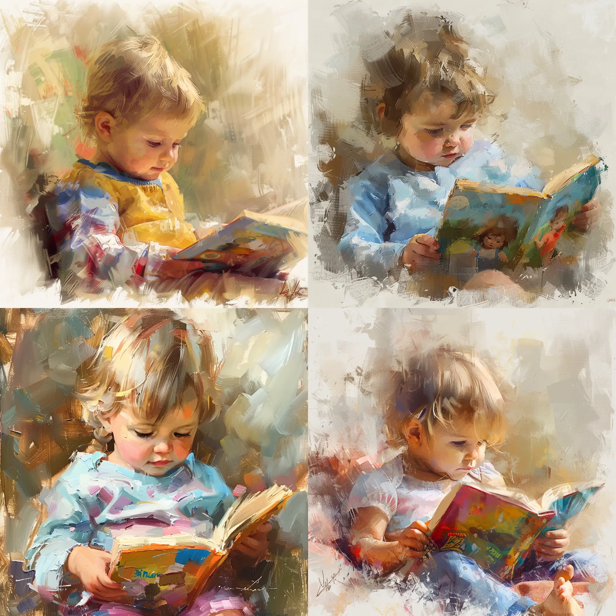 Adorable-Child-Immersed-in-Joyful-Reading-OilStyle-Illustration