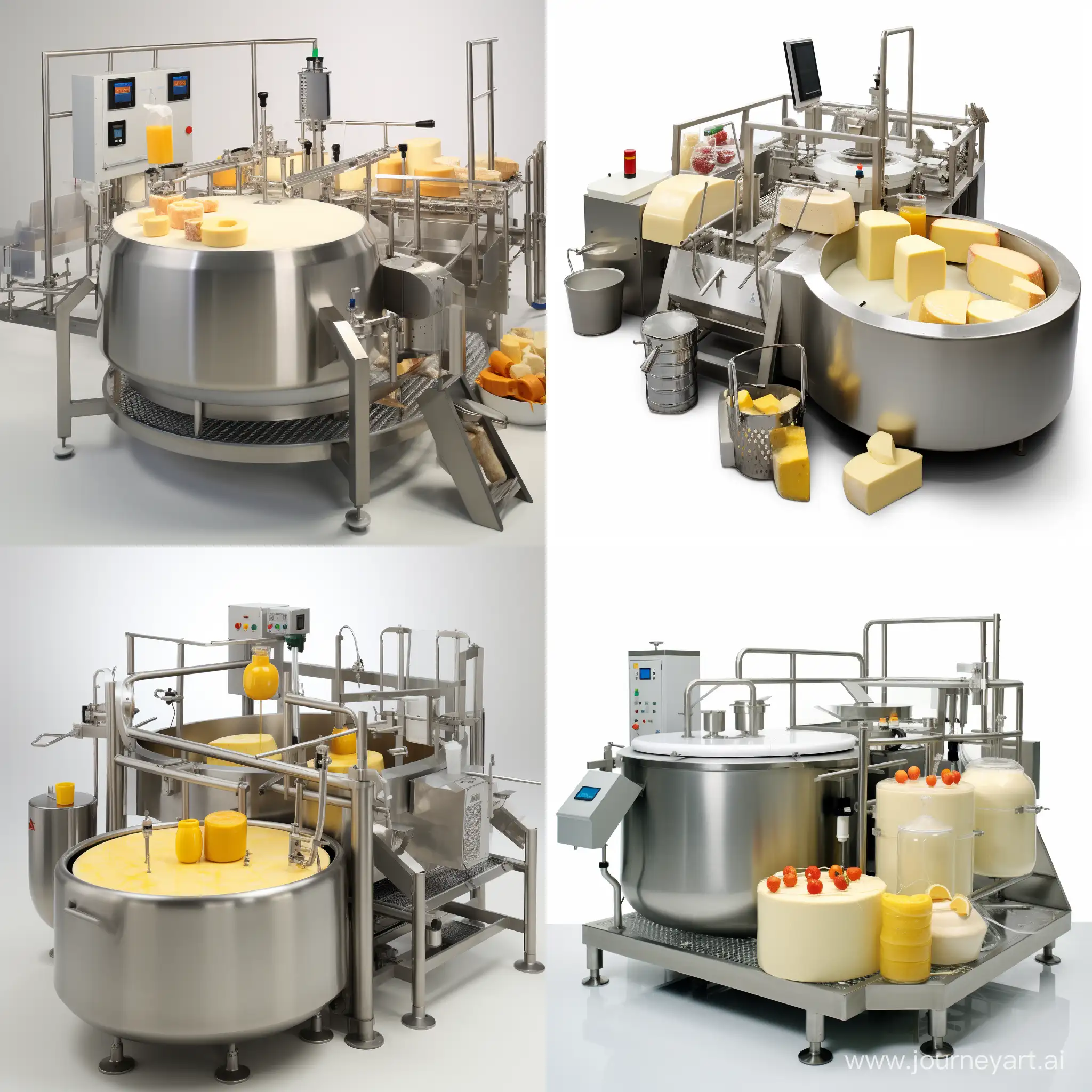 The cheese manufacturer is an open-type cylindrical cheese-making tub with a rotating stirrer.
It consists of the following main components:
- baths with heating and cooling jackets with disc valves for serum discharge and clot discharge;
- with removable lid;
- with removable stirrer and lyre;
- with heating and cooling;
- control cabinet of electrical equipment with the possibility of making cheese and cottage cheese.

