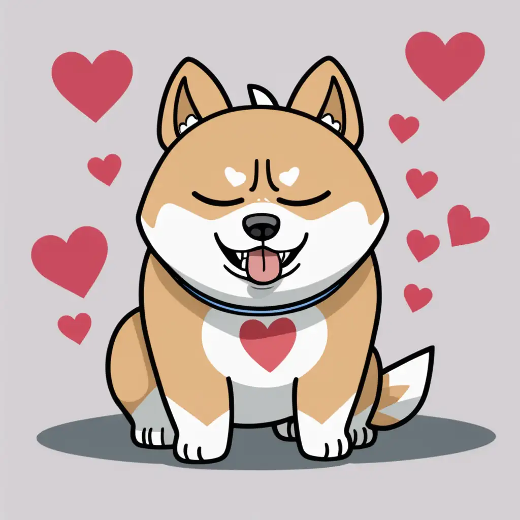 Can you create a angry looking Shiba Inu that is tanky with 4 hearts above him
