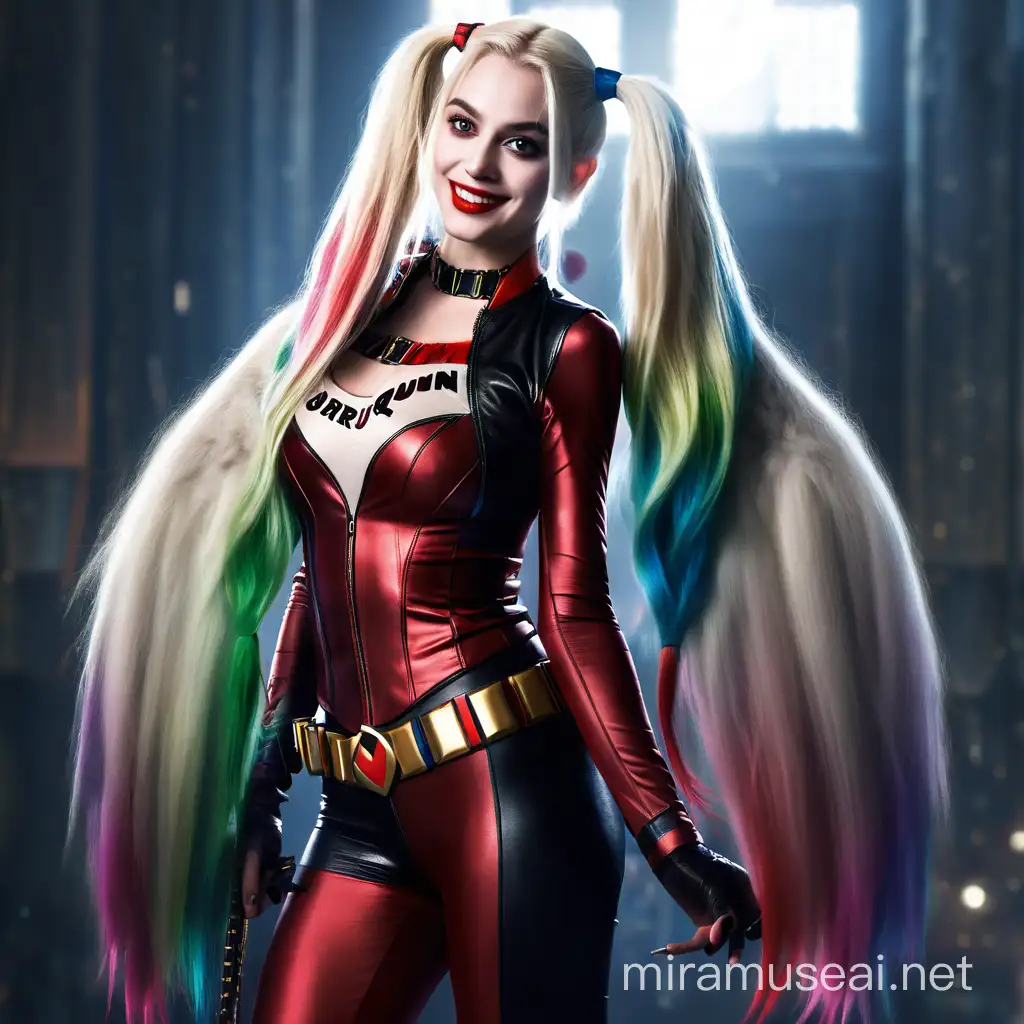 Harley Quinn with Extraordinarily Long Hair Posing Dramatically
