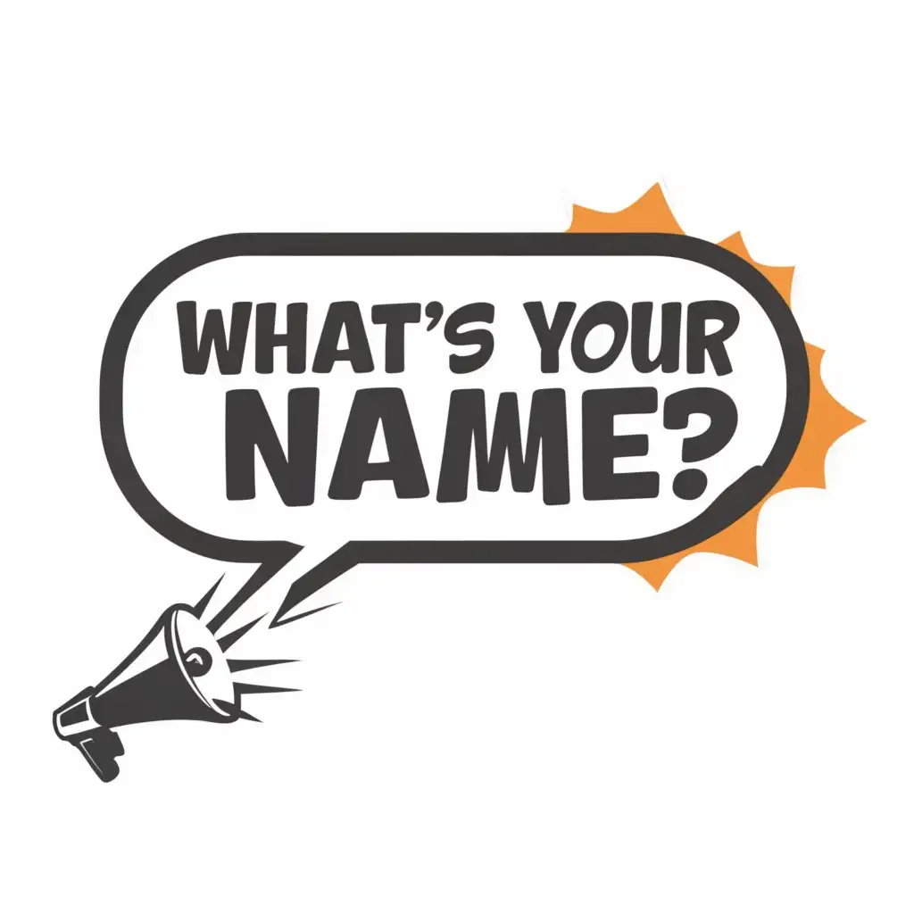 a logo design,with the text "comic speech bubble with text, "what's your name"", main symbol:comic speech bubble with text, "what's your name",Moderate,be used in Entertainment industry,clear background