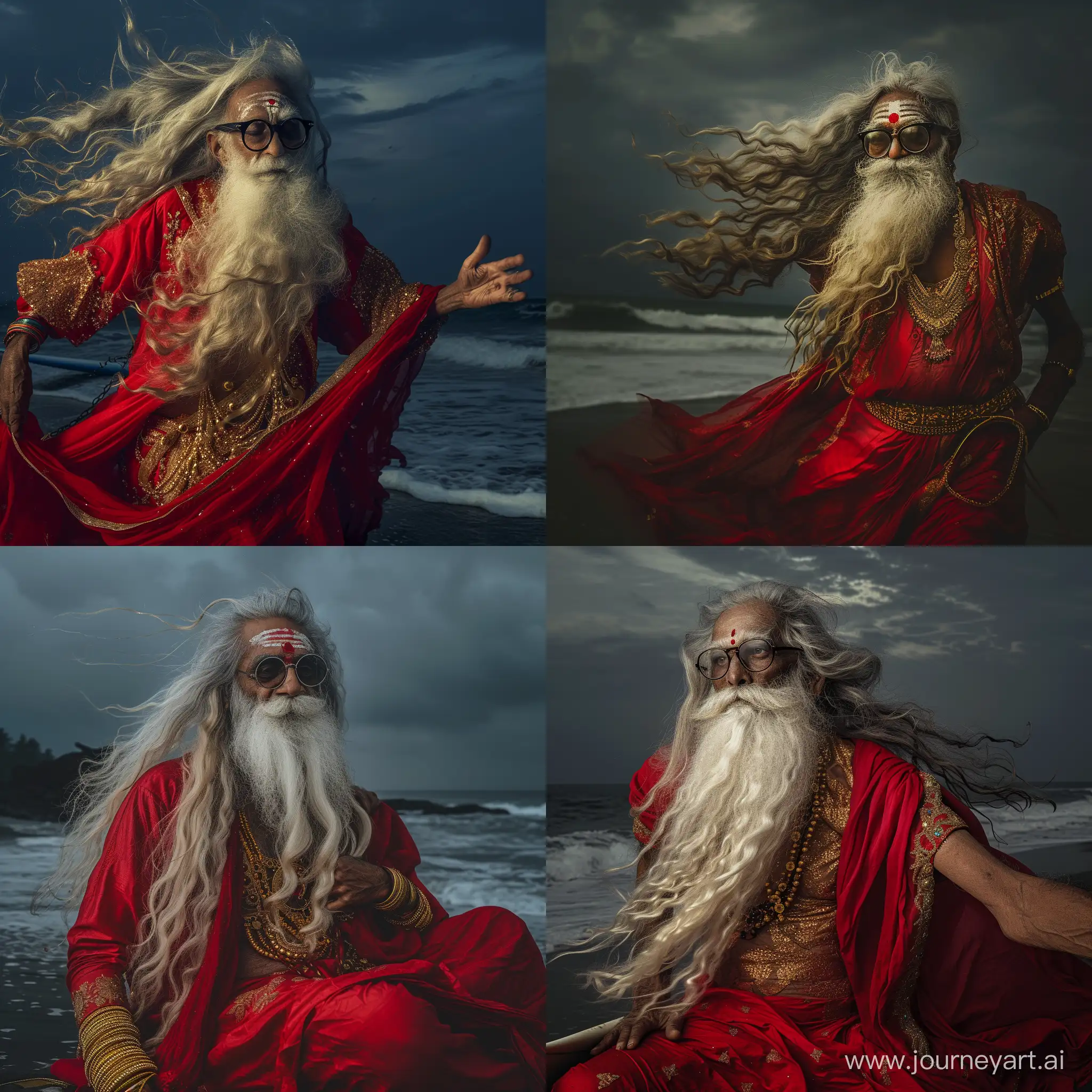 Bohemian-Surfer-Old-Hippie-in-Red-Dress-Riding-the-Waves-with-Fuji-XT4-Camera