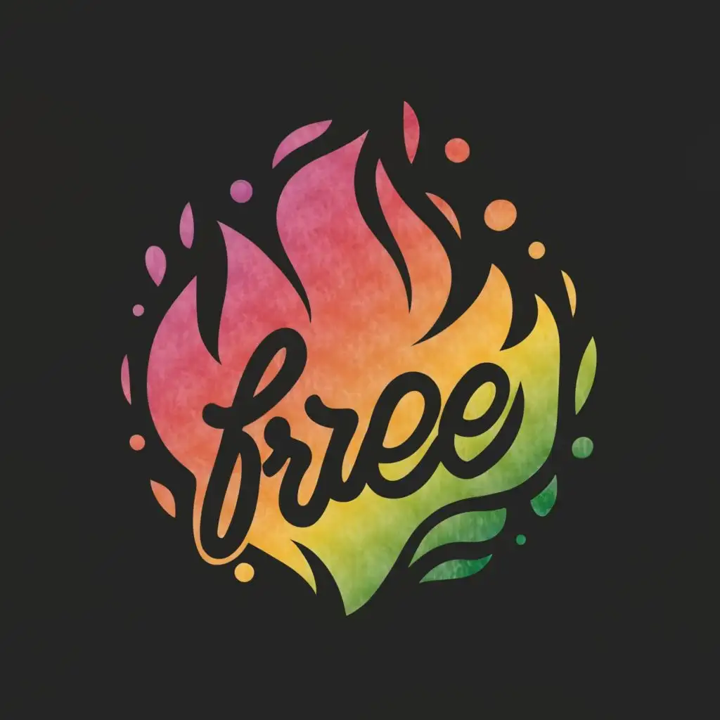 logo, A fire with mixed colors, with the text "Free", typography