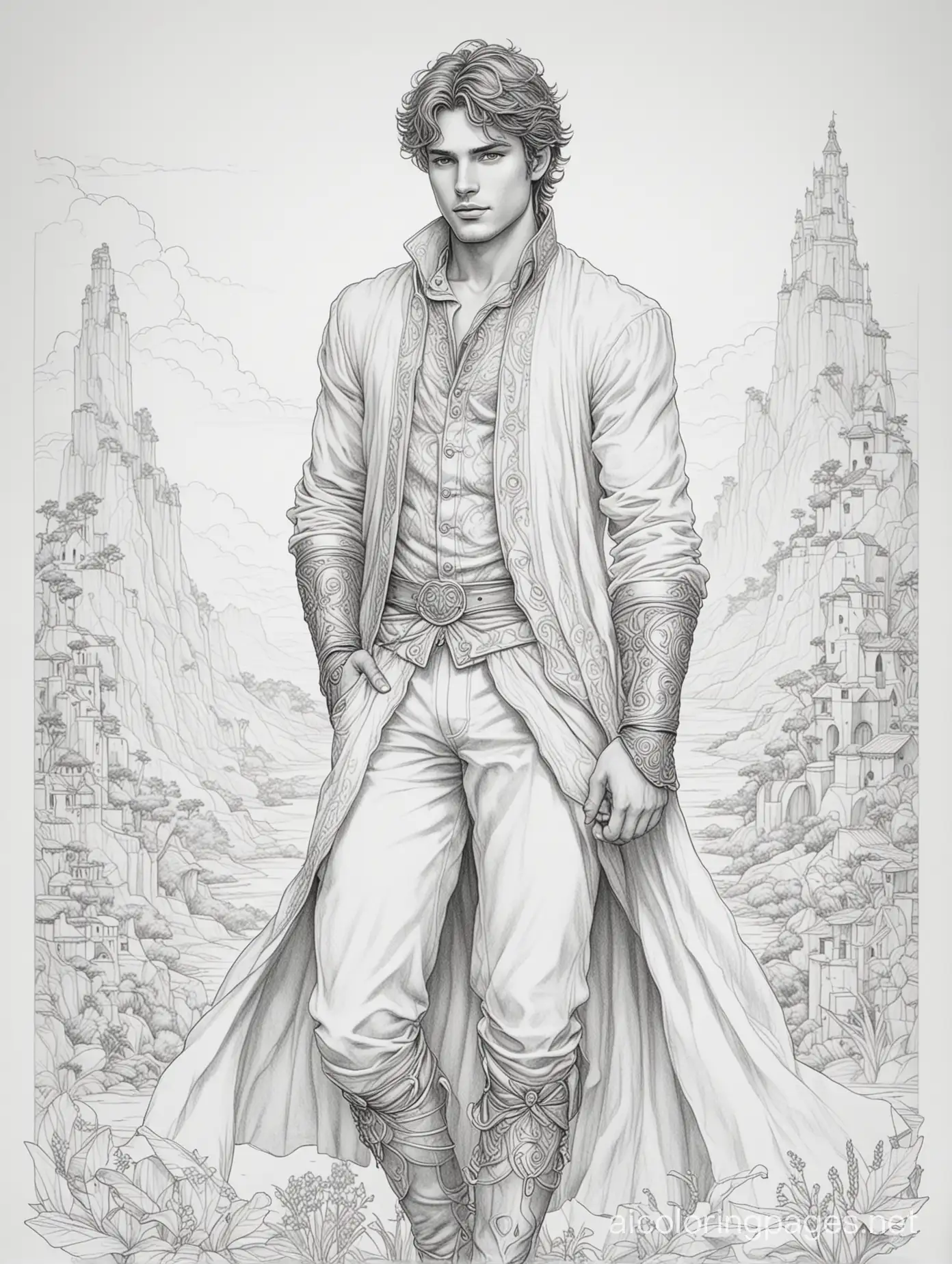 Ethereal-Fantasy-Coloring-Page-of-a-Handsome-Man