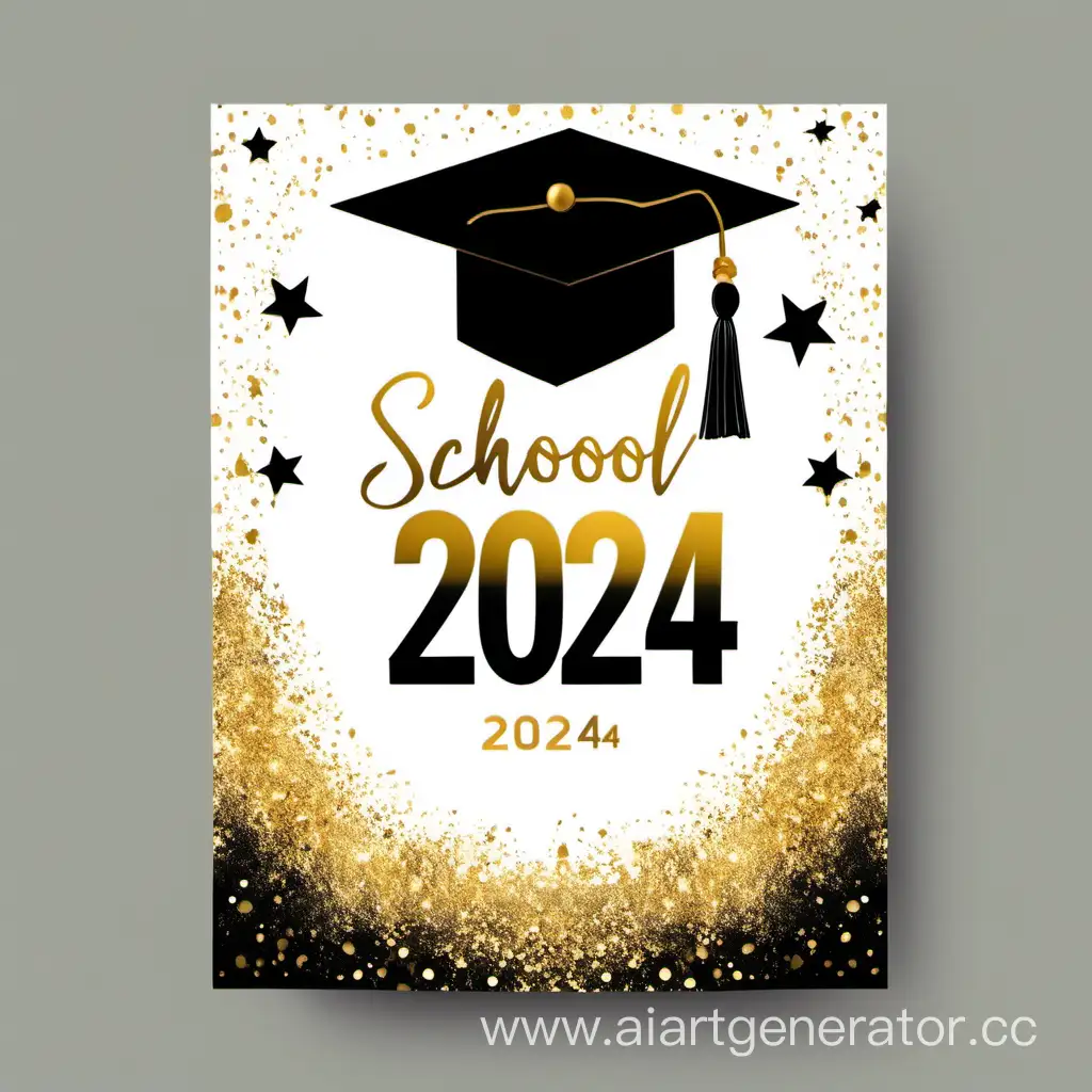 Открытка выпускной из школы 2024 в золото- черном стиле