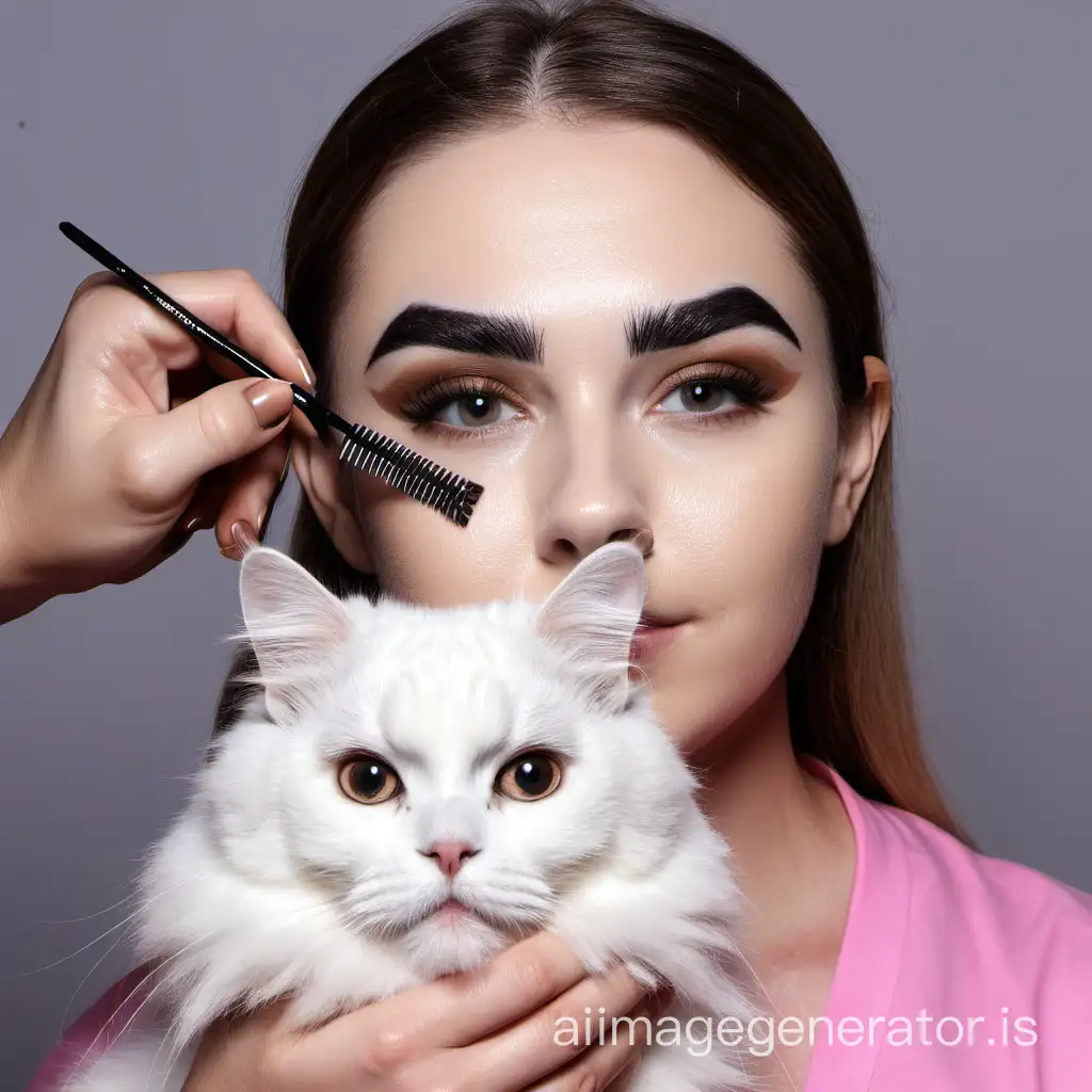 browmaster doing a brows for cute fluffy cat