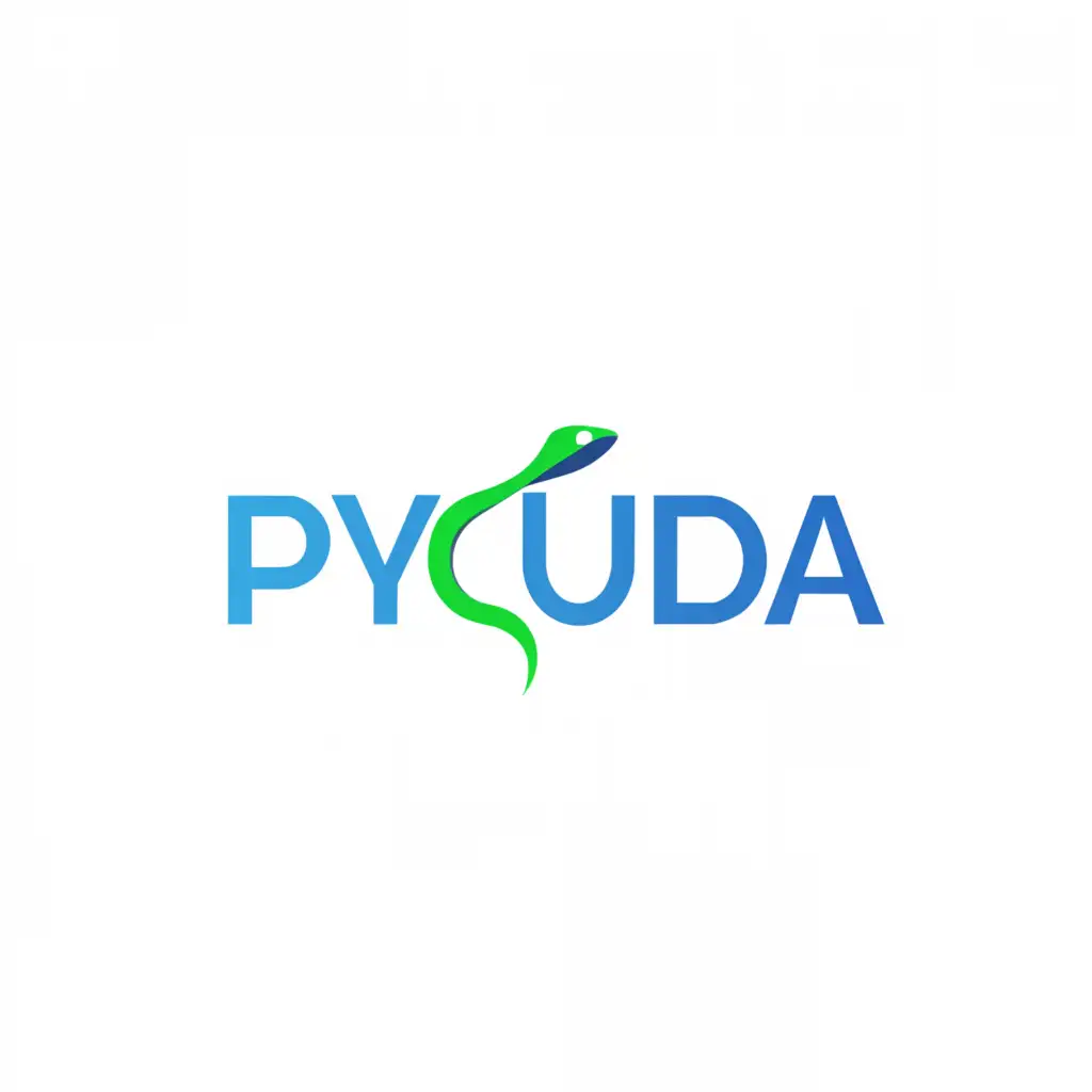 a logo design,with the text "PyCUDA", main symbol:snake, yellow, blue or green,Minimalistic,be used in Technology industry,clear background