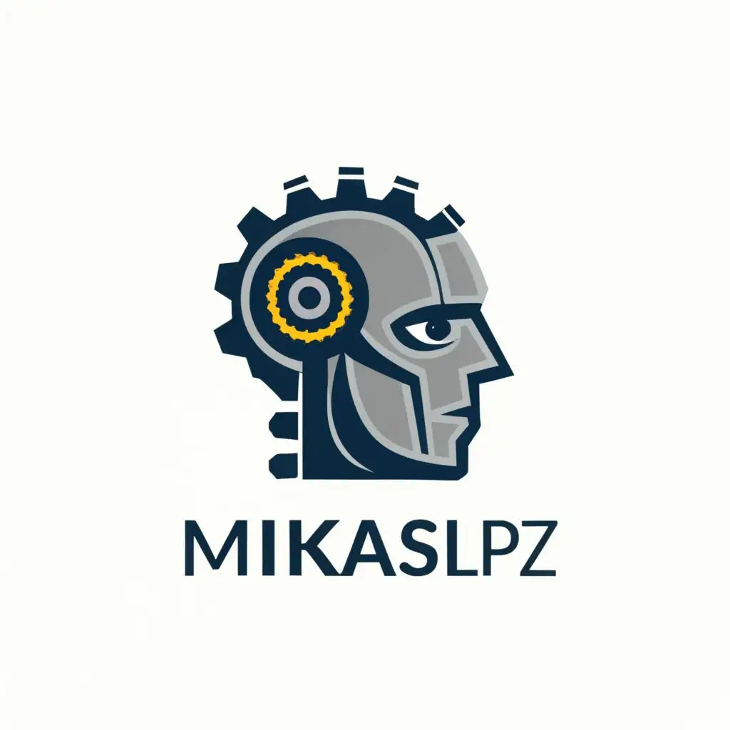 logo, Robotic head, with the text "Mikaslpz", typography