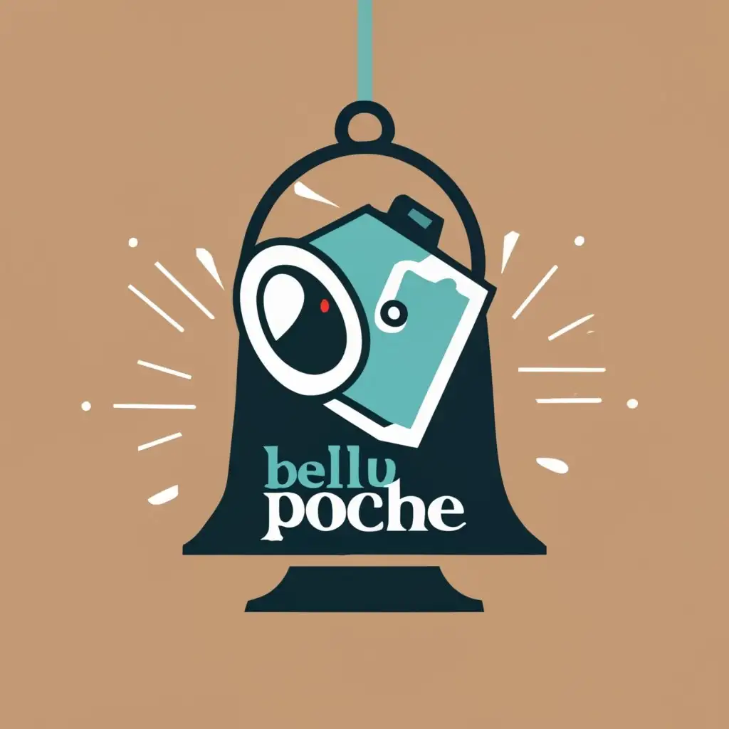 logo, camera within the BROKEN BELL, with the text "BELLU POCHE", typography
