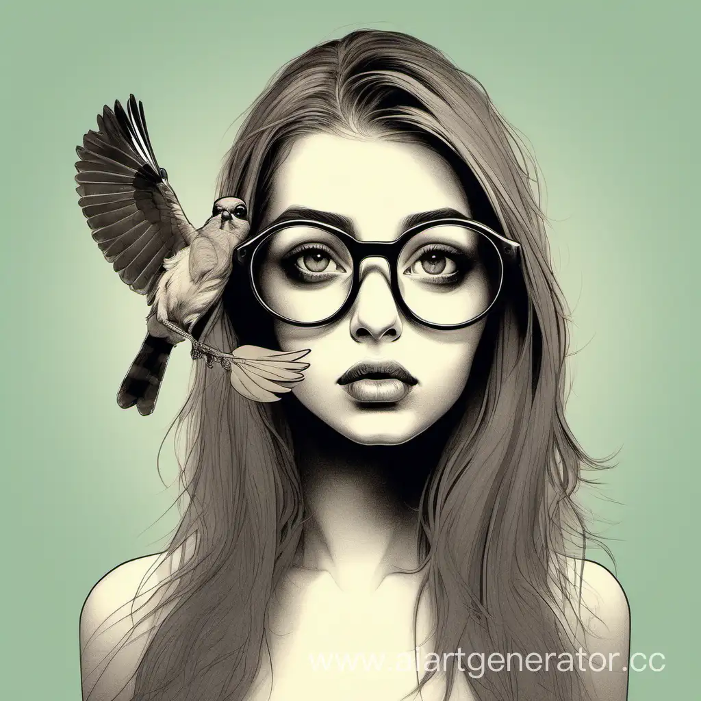 Голая девушка птица в очках