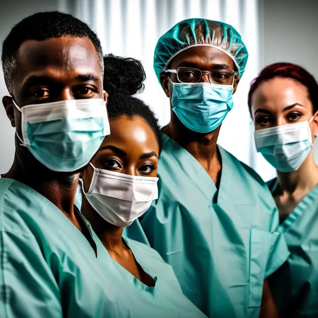 Team of Skilled Black Surgeons Performing Surgery with Masks