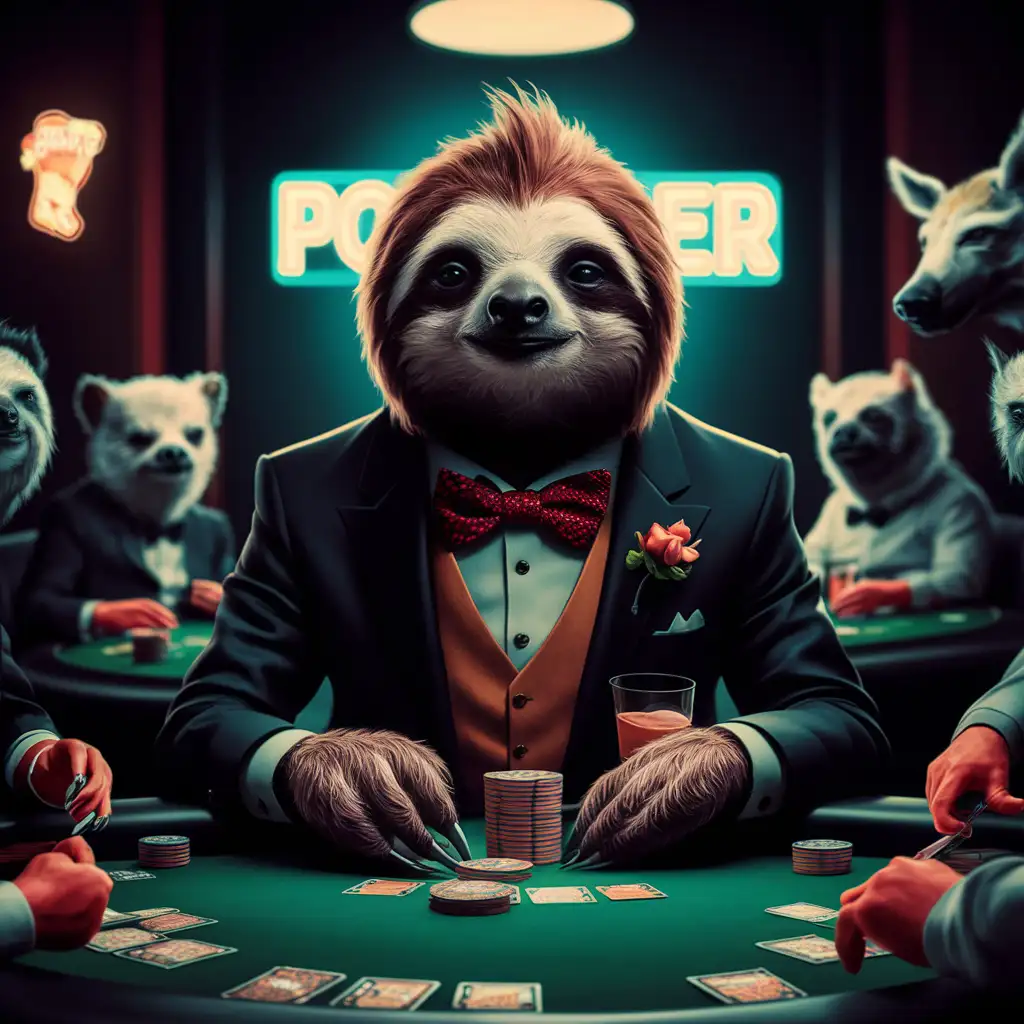 sloth is playing poker