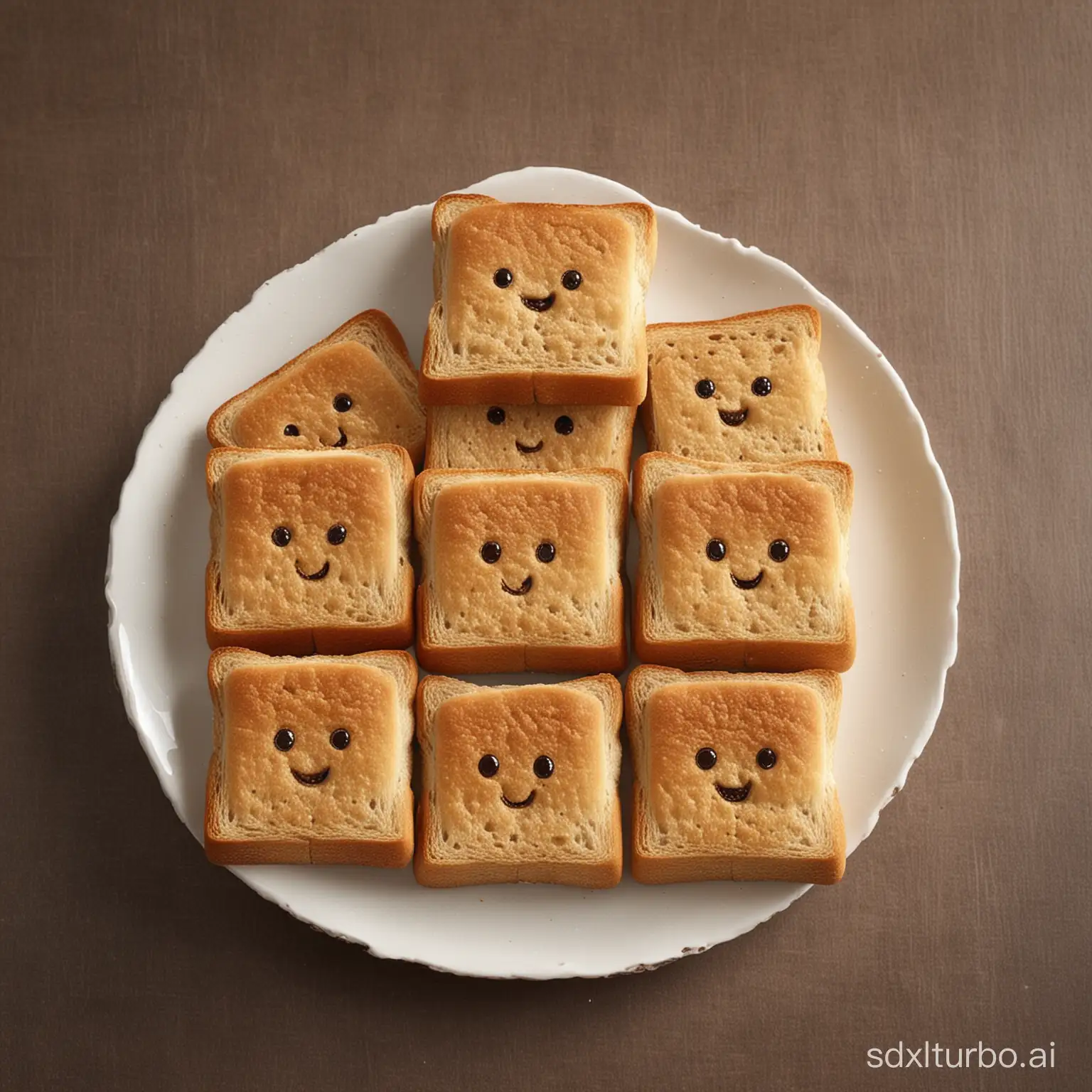Small squares, toast bread, anthropomorphic, cute