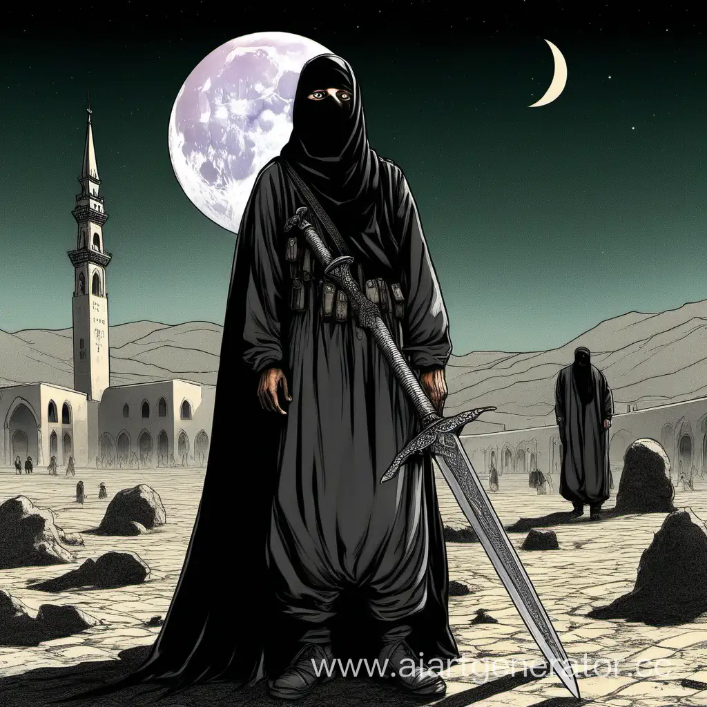 NiqabWearing-Guardian-with-Sword-under-the-Moonlight