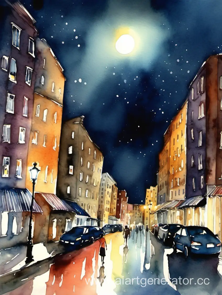 Watercolor-Night-Cityscape-Tranquil-Urban-Scene