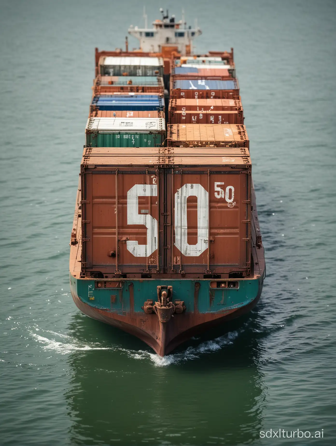 Micro-landscape, dock, container, the number 50 is written on the container, sea, ship,