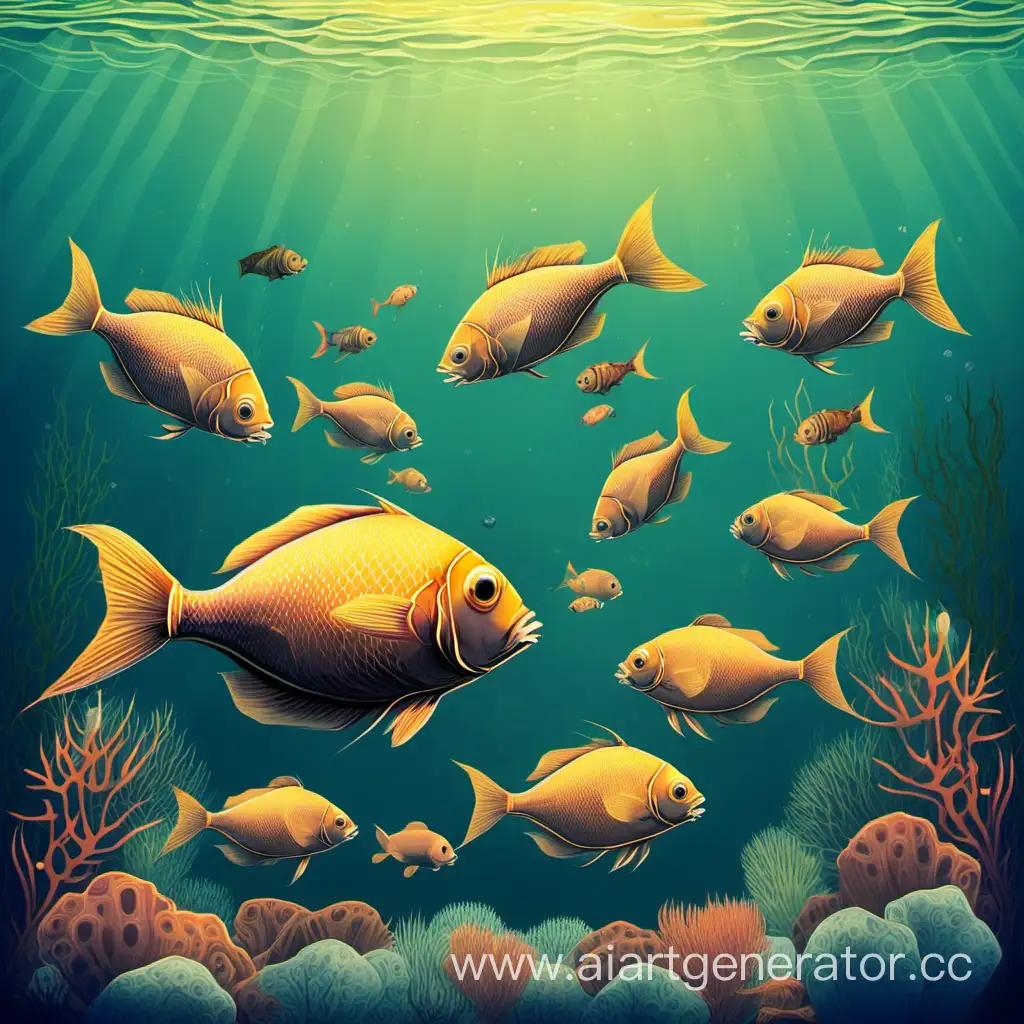 Underwater-Family-of-Fish-Swimming-Near-the-Seabed