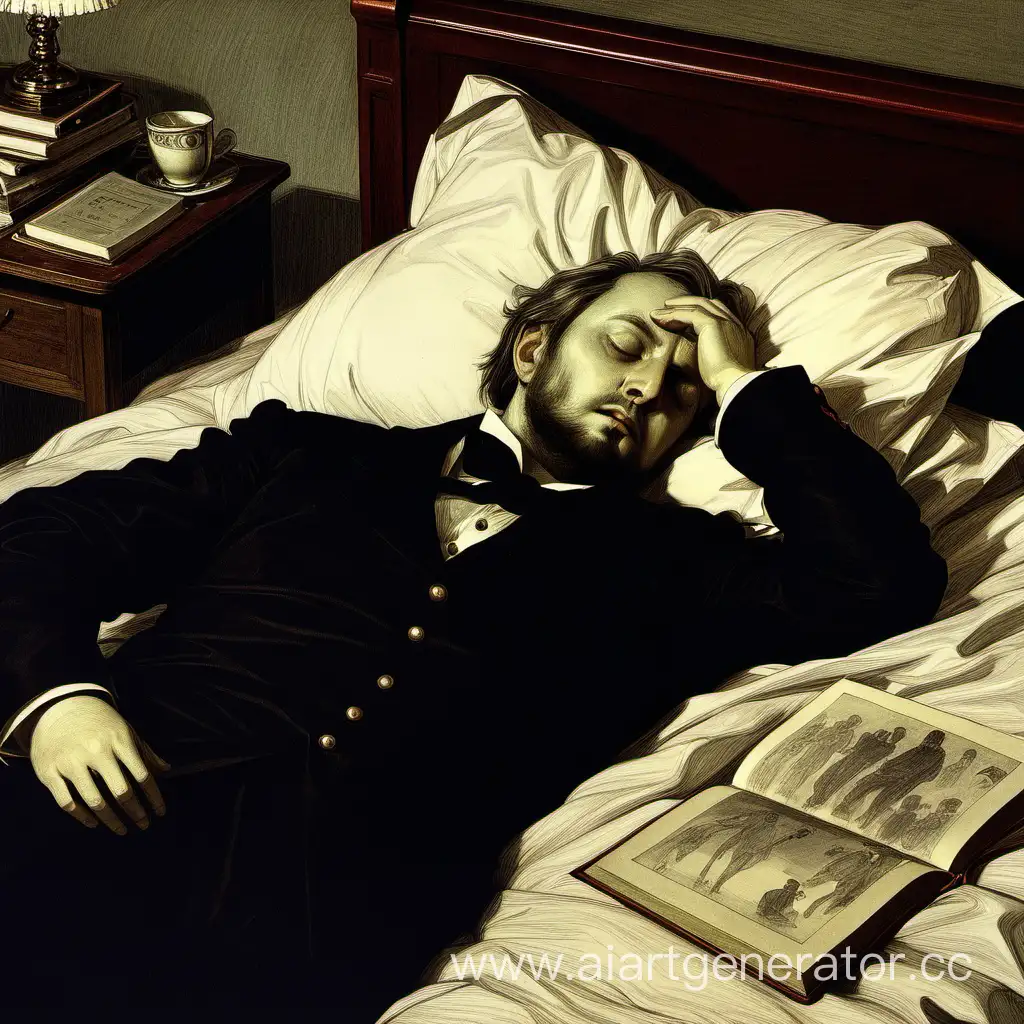 draw Oblomov sleeping in Goncharov's novel Oblomov