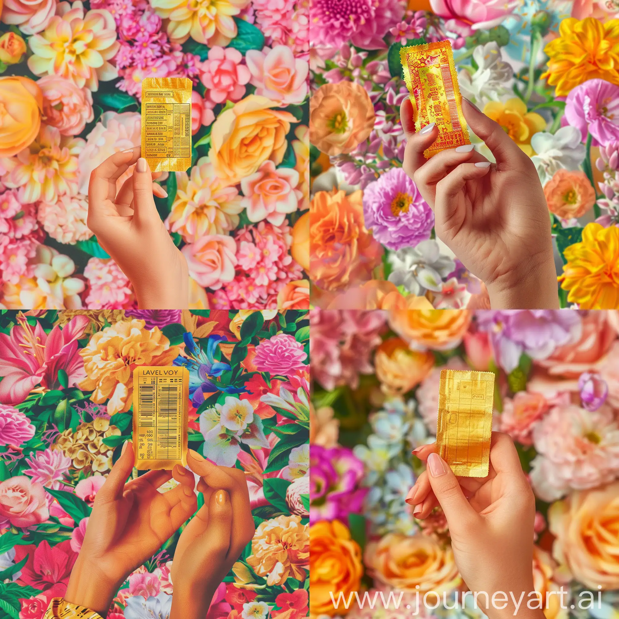 Lucky-Golden-Lottery-Ticket-Held-by-Female-Hand-amidst-Vibrant-Flowers