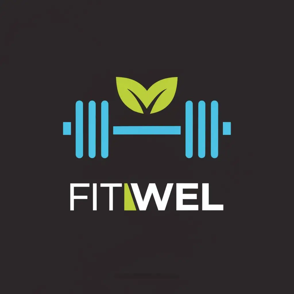 "FitWell's logo features a sleek and balanced design with the text 'fitwell,' incorporating a dumbbell and a leaf symbol, catering to the Sports Fitness industry, ensuring clarity on a clear background."