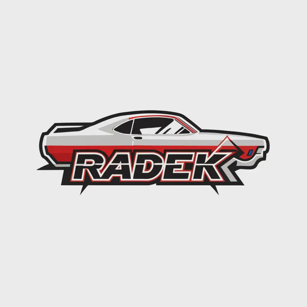 a logo design,with the text "Radek", main symbol:muscle car,Moderate,clear background