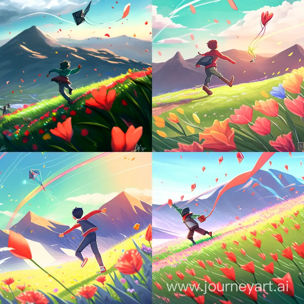 Boy-Launching-Kite-in-Vibrant-American-Countryside