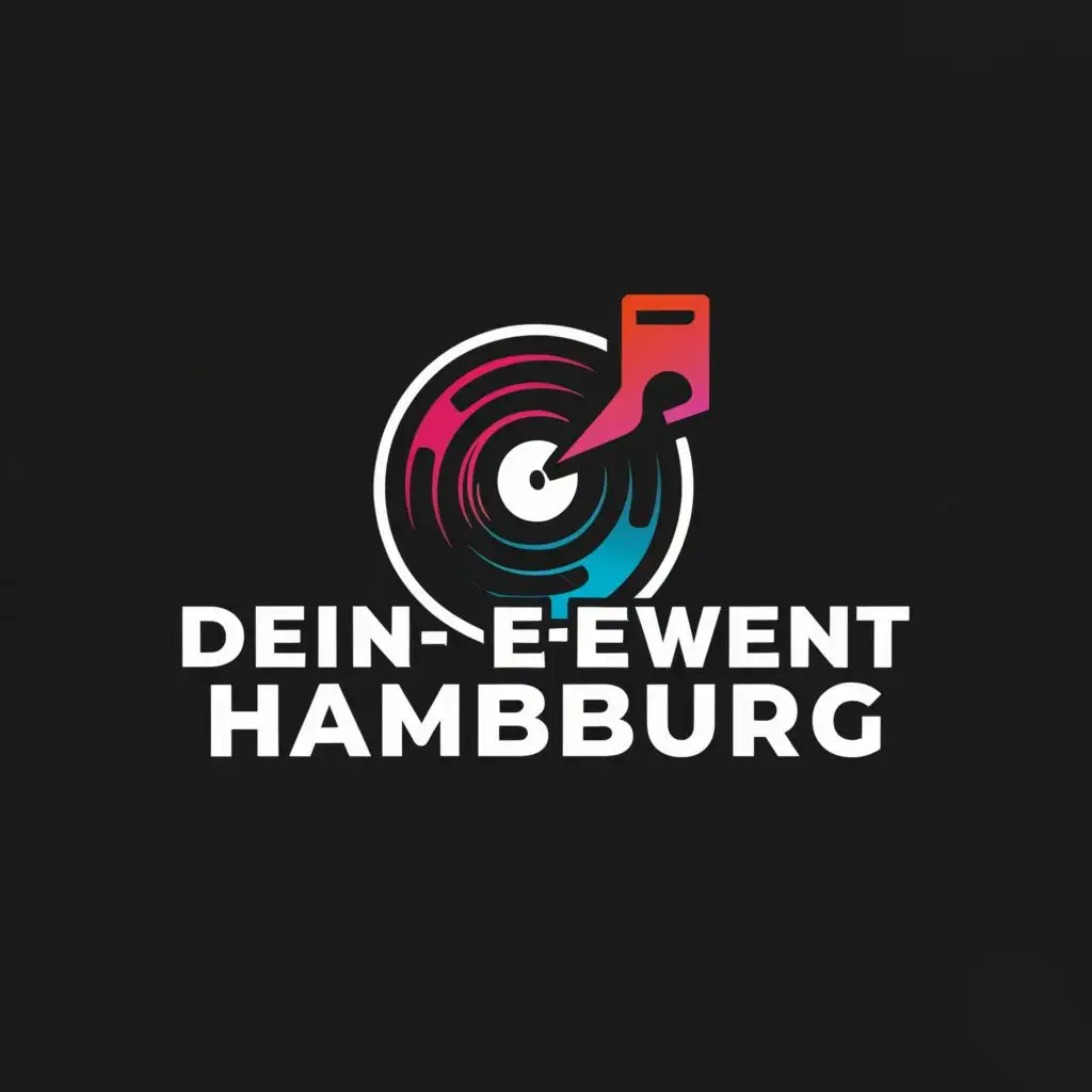 a logo design,with the text "dein-event-hamburg", main symbol:vinyl,Moderate,be used in Events industry,clear background