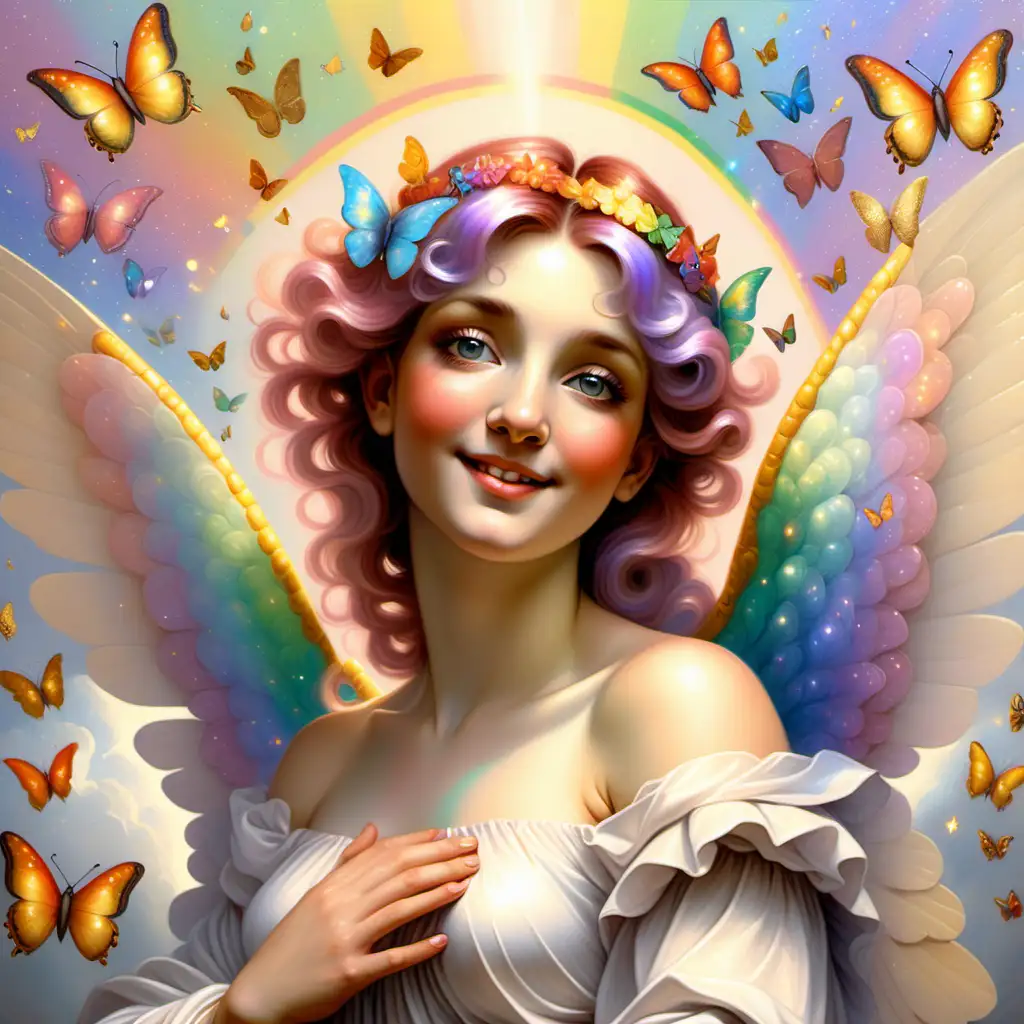 Sparkly Rainbow Goddess Angel Portrait Surrounded by Butterflies