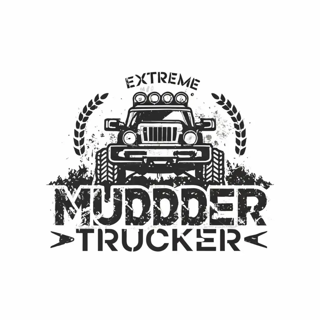 a logo design,with the text 'MUDDER TRUCKER' , main symbol: OFFROAD, MUD, EXTREME OFFROADER , Complex,be used in Automotive industry,clear background