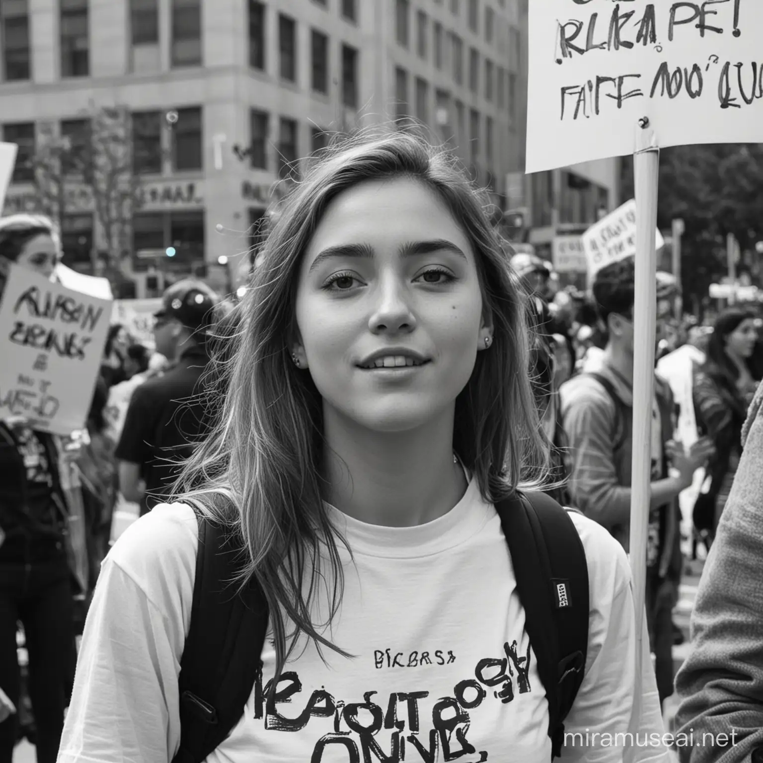 candid photo of a young woman at a protest Canon eos rebel t7