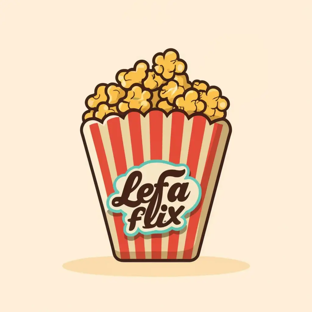 logo, popcorn, with the text "Lefa Flix", typography, be used in Entertainment industry