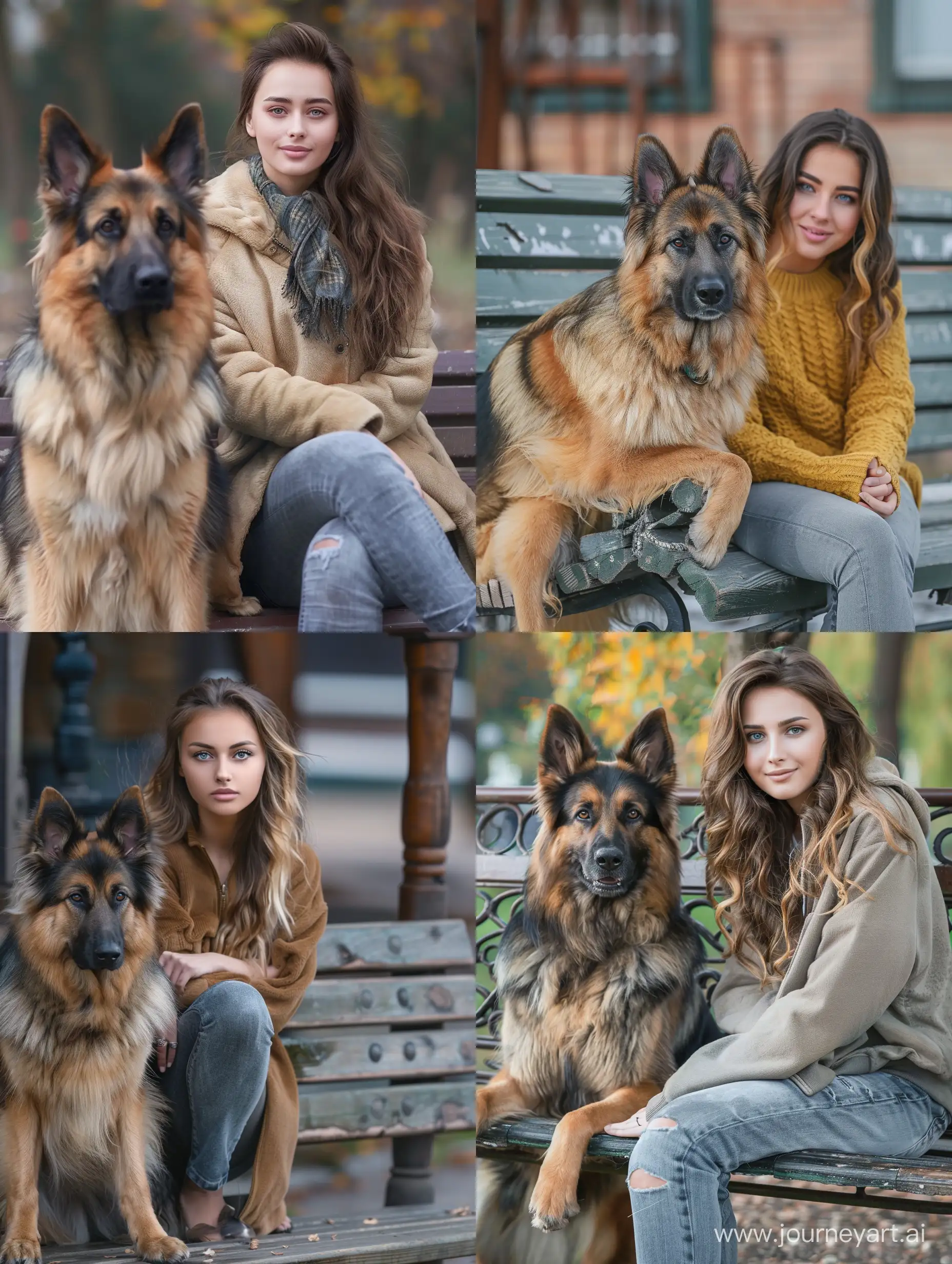 Young-Woman-Sitting-on-Bench-with-German-Shepherd