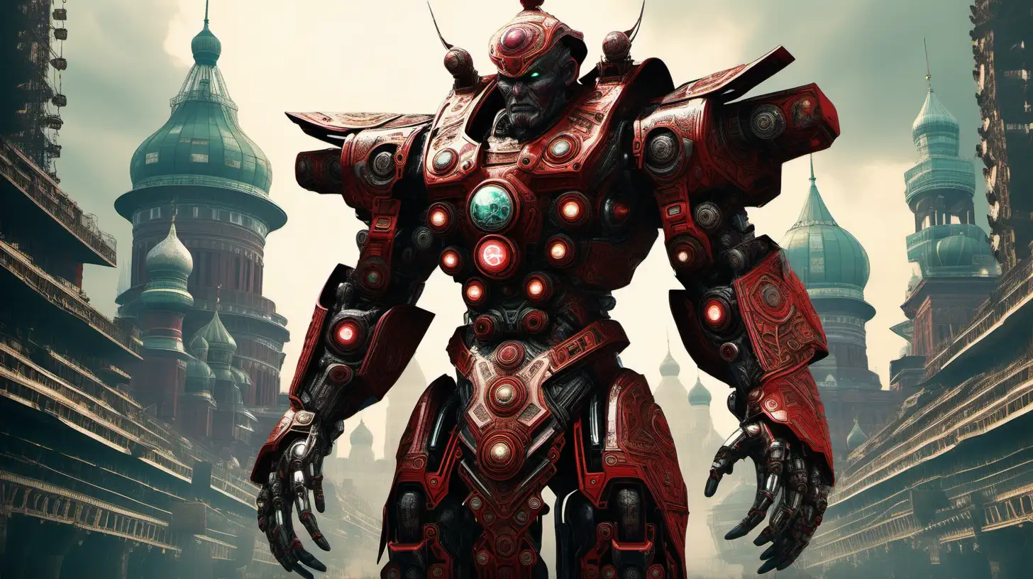 Samsara Sovereign Cybernetic Armor Boss in Indian Cyberpunk Fantasy