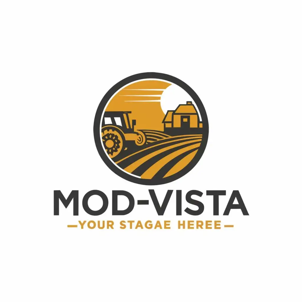 logo, field, farm, farming, tractor, grops, with the text "ModVista", typography, be used in Technology industry