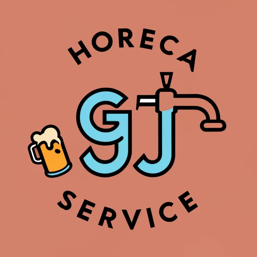 logo, Beer tap, vibrant, minimalistic, professional, modern, aesthetic, spell out "Horeca Service", with the text "GJ Horeca Service", typography, be used in Restaurant industry, Add a cask of beer, spell out "horeca service" more clearly inside the logo, more streamlined font, clearly animated beer glass, more minimalistic font