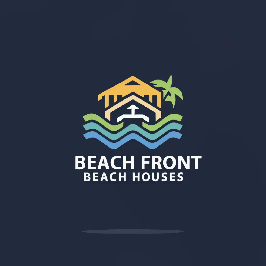 a logo design,with the text "Beach Front Beach Houses", main symbol:House and Ocean,Moderate,be used in Travel industry,clear background