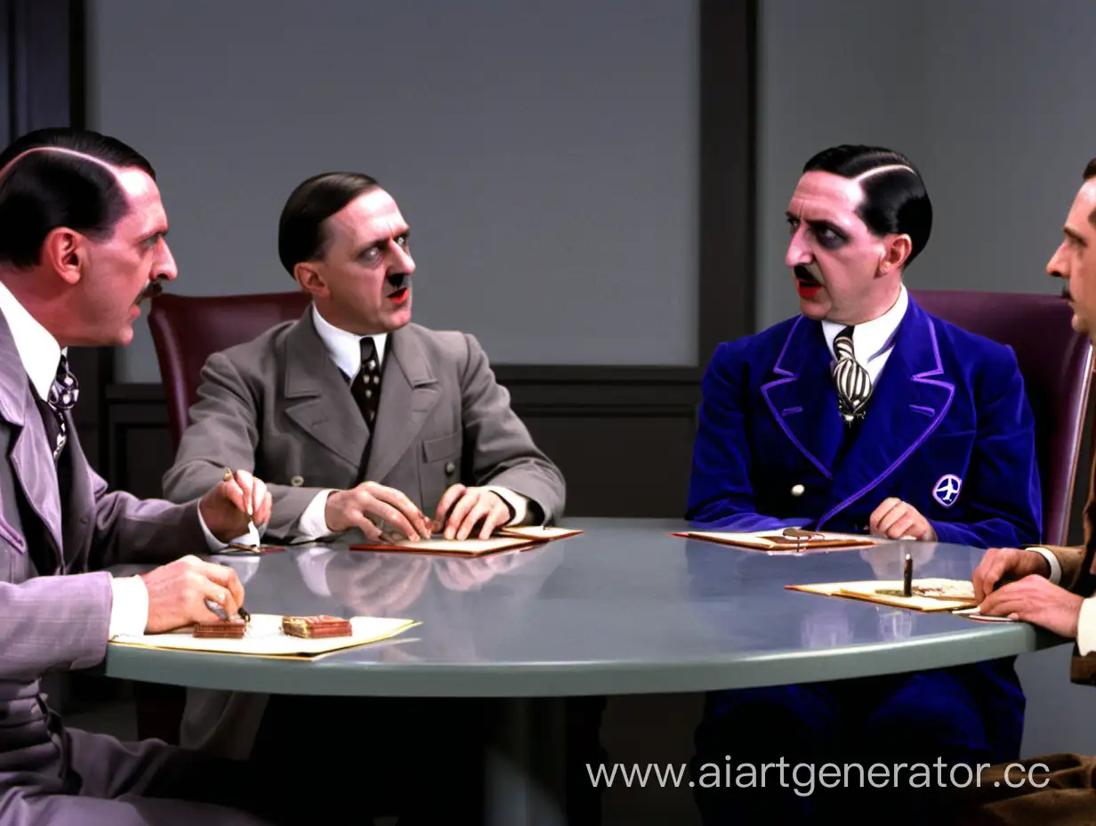 Гитлер , Геббельс , Менгеле и Вилли Вонка сидят друг напротив друга за столом в кабинете