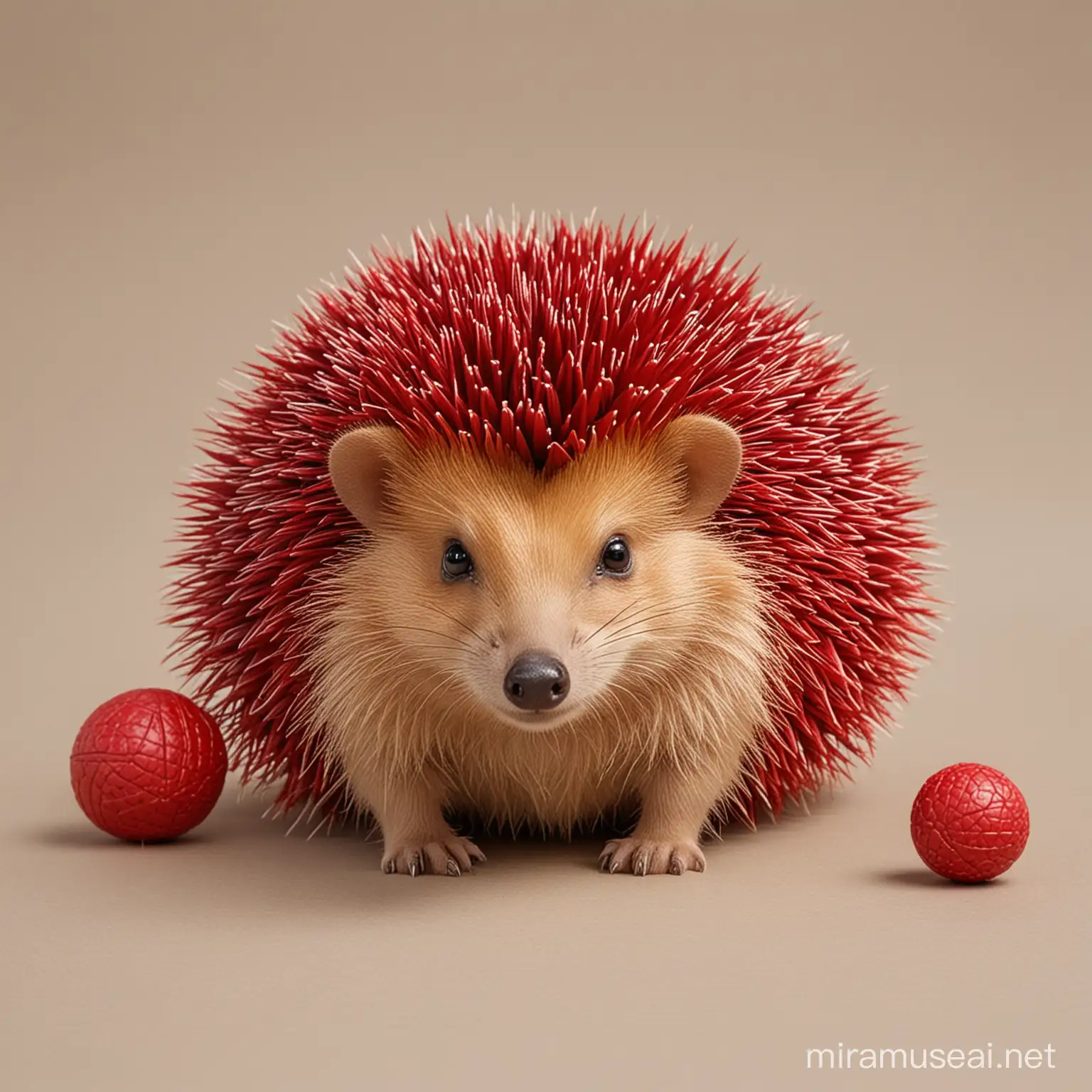 Playful Red Hedgehog with Spines and Ball